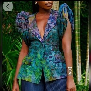 Modern Multicolor Abstract One Button Lined Blazer Nwt Size Large